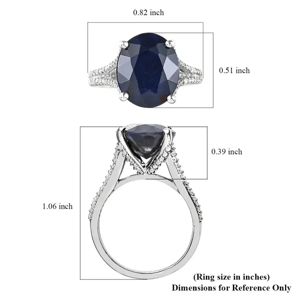 Blue Sapphire and Moissanite Ring in 925 Sterling Silver